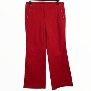 Ann Taylor LOFT Red Marissa Nautical Anchor Buttons Flared Leg Pants Size 10